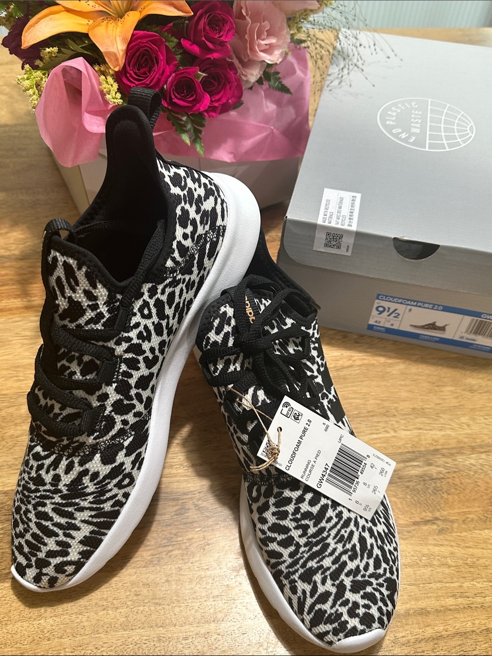 ADIDAS Women's Leopard Print Slip-On Sneakers - Black/White